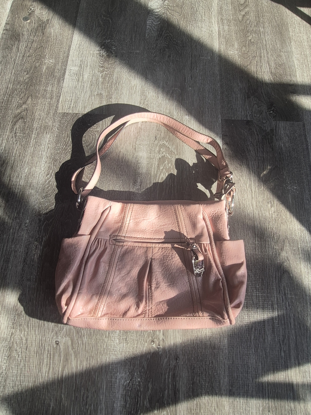 Soft Pink Shoulder Bag with Front Zip Pocket